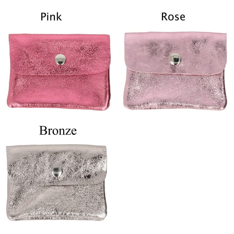 Metallic Leather Coin Purse wallet with zipper card slots, Shiny Leather coin pocket, Gift for Girls, Glitter Small leather Wallet for Mom