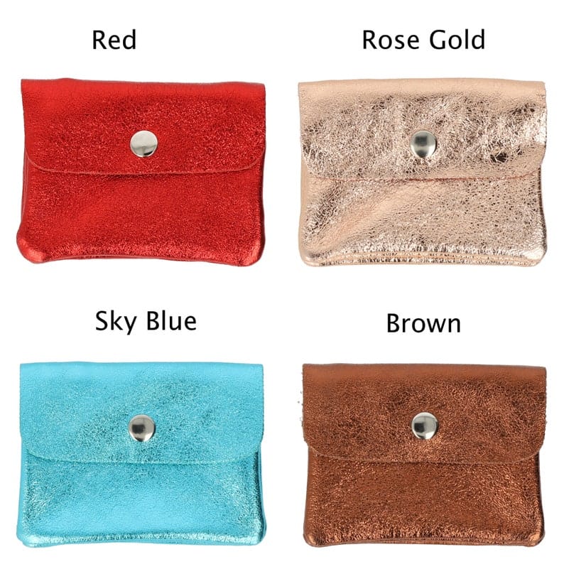 Metallic Leather Coin Purse wallet with zipper card slots, Shiny Leather coin pocket, Gift for Girls, Glitter Small leather Wallet for Mom