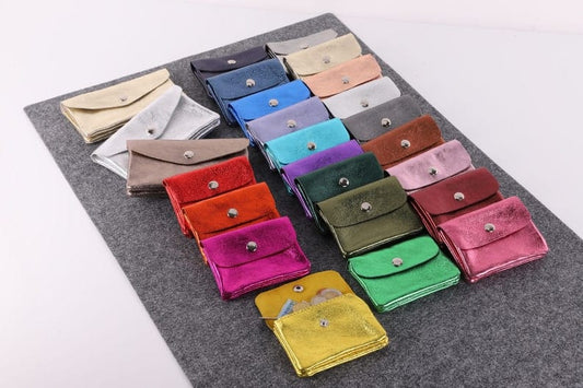 Metallic Leather Coin Purse wallet with zipper card slots, Shiny Leather coin pocket, Gift for Girls, Glitter Small leather Wallet for Mom