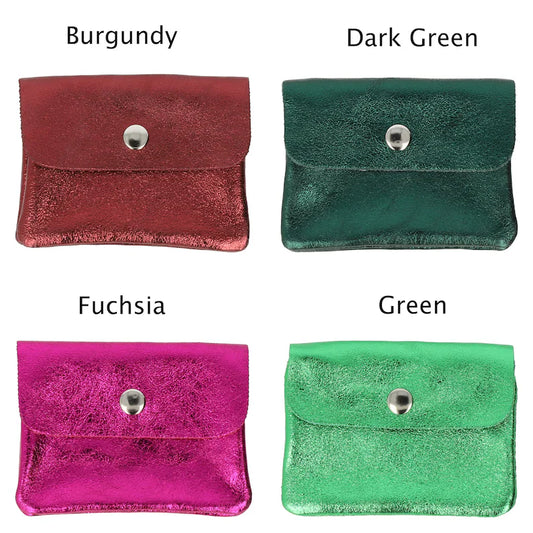 Metallic Leather Coin Purse wallet with zipper card slots, Shiny Leather coin pocket, Gift for Girls, Glitter Small leather Wallet for Mom